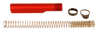 This LBE AR-15 Milspec Buffer Tube Kit includes a castle nut, a lock plate, a recoil buffer, and a carbine length recoil spring.